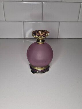 Bella Lux Gold+Frosted Purple Glass Perfume Bottle+Flower+Crystal Stopper